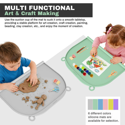 Large Silicone Suction Table Mat, 17" x 12" Thick Placemat with Edge-Bumper, Raised Edge Leakproof, Non-Slip for Kids Toddler Baby Essentials Dinning, Restaurant Eating, Plates, Art, Craft & Painting