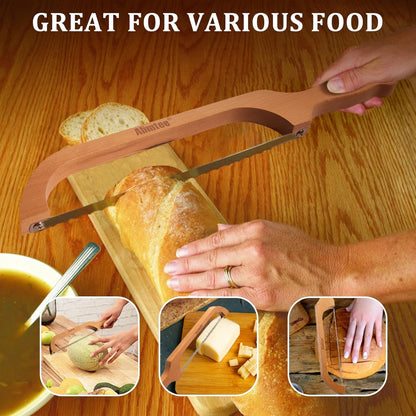 16" Wooden Serrated Bread Knife for Homemade Bread, Fiddle Bow Design Sourdough Cutter, Premium Stainless Steel Gift