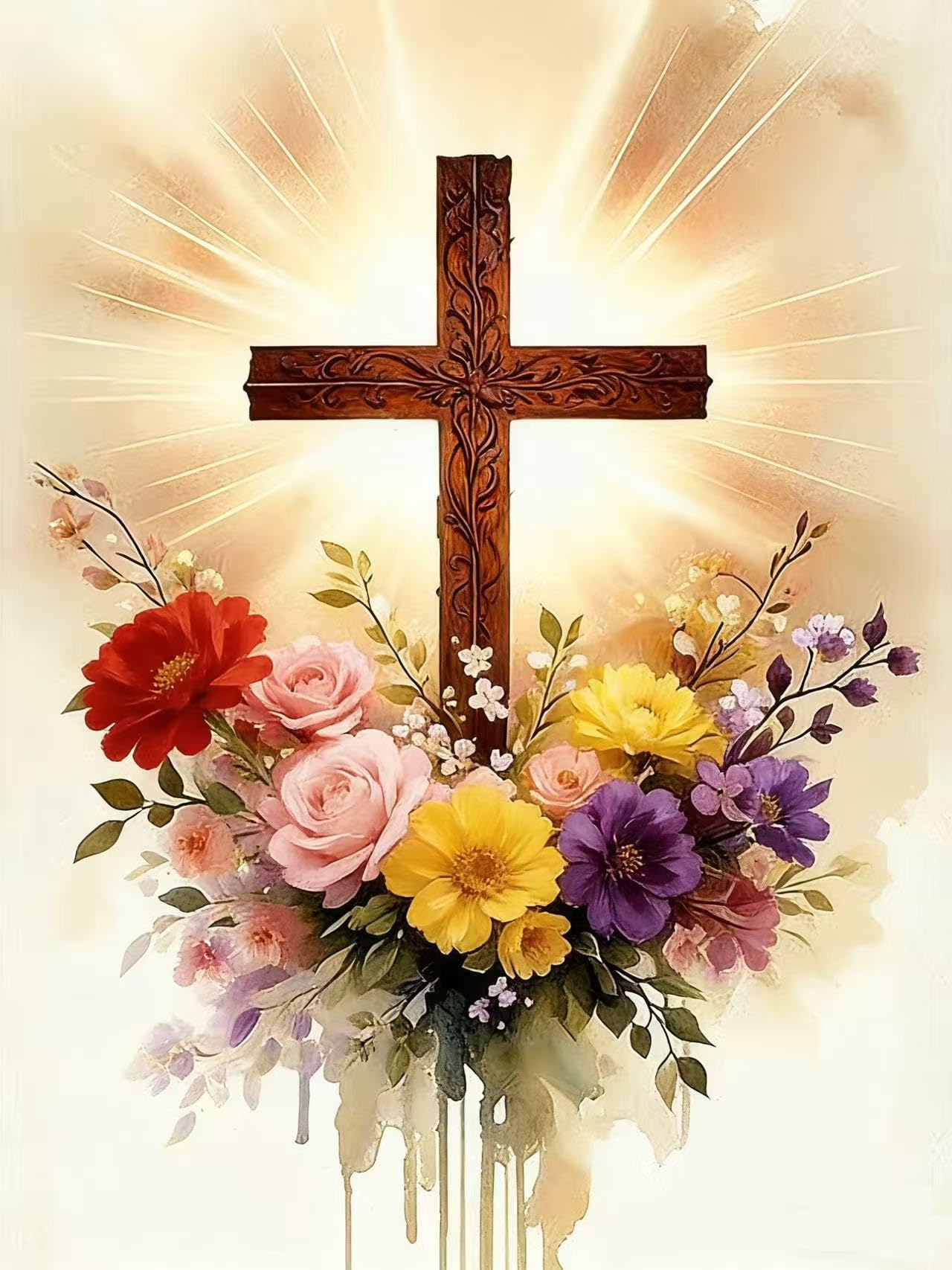Lvmuu Religious Cross Diamond Art Kits for Adults, Jesus Christ Cross 5D Diamond Painting Kits for Beginners Paint By Numbers Full Round Drill Gem Art Craft Home Decoration 12x16in