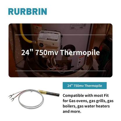 RURBRIN (2PCS) 24” 750mv Thermopile Generators Q313A Fit for Heat Glo Heatilator, 750 Millivolt Fireplace Thermocouple, Fit for Stove Gas Ovens/Gas Fireplace/Water Heater/Frying Furnace (Aluminum)