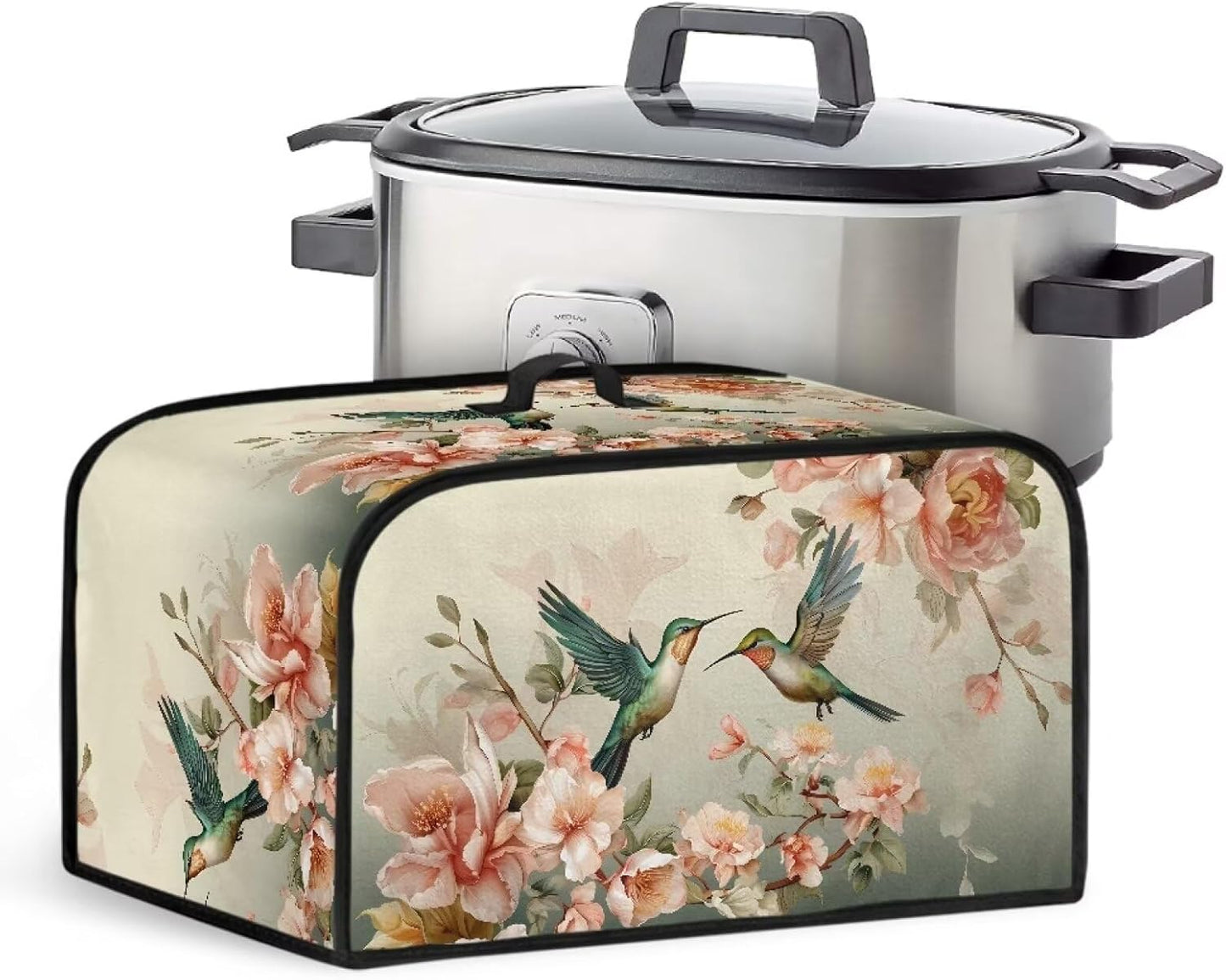 Floral Hummingbird Slow Cooker Dust Cover, Novelty Air Fryer Cover Compatible with Most Kitchen Appliances, Washable
