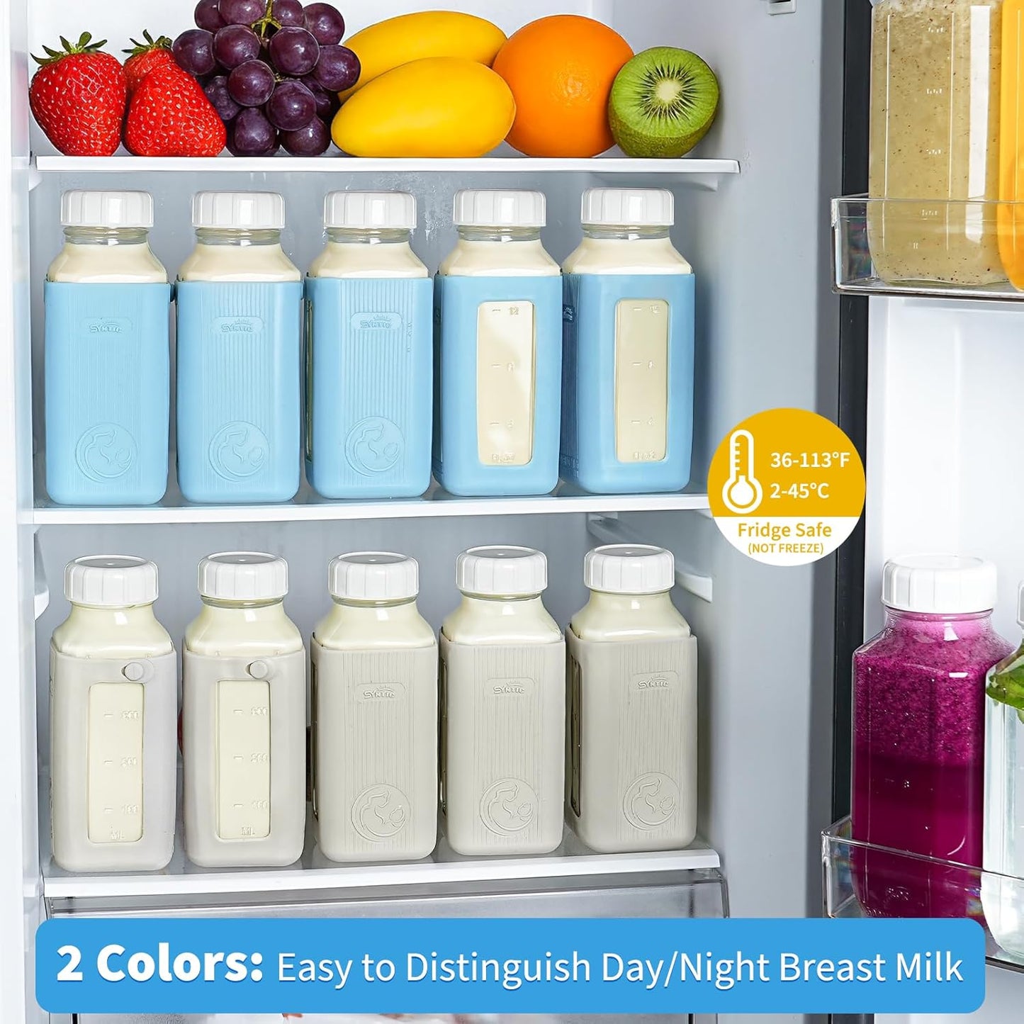 1 Pack 16 Oz Syntic Glass Milk Storage Bottle with Airtight Lid & Pour Spouts, Milk Storage Containers for Fridge