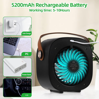 Portable Air Conditioners, 5200mAh Mini Air Cooler with 3 Speeds, Small Desk Air Conditioner for Bedroom, Office