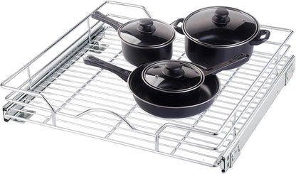 OCG Pull Out Cabinet Organizer (20.75" W x 17" D), 1 Tier Pull Out Shelves, Chrome Finish Cabinet Slide Out Shelves for