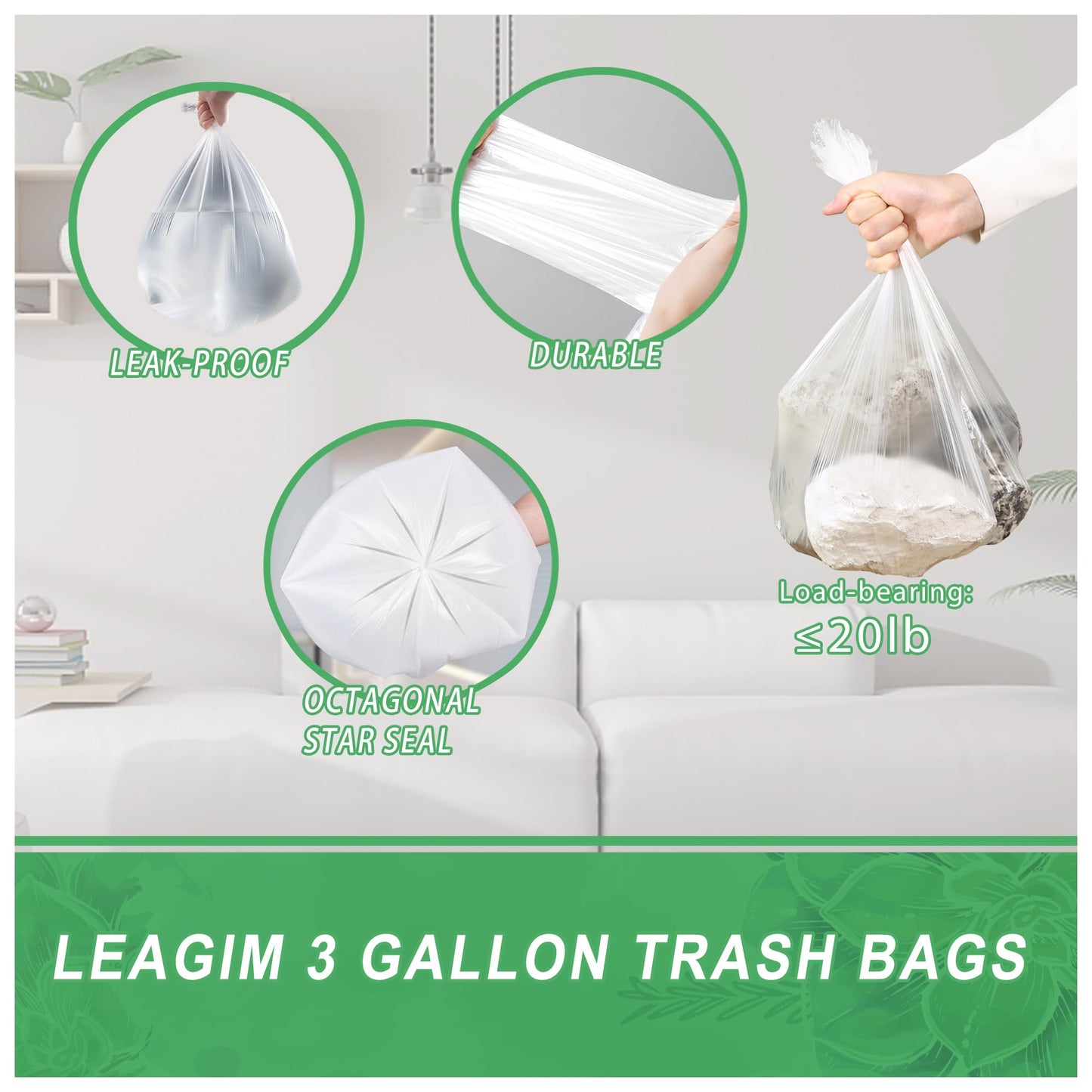 Small Trash Bags 3 Gallon, 108 Count Garbage Bags Bathroom Mini Trash Can Liners, fit 10-13 Liter Clear