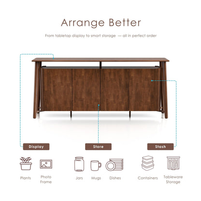 Furniture of America Nazaen IV Mid-Century Modern Solid Wood 82.5-inch Sideboard Buffet Cabinet with Hidden Drawers, Credenzas for Living Room, Dining Room, Office, Rich Walnut