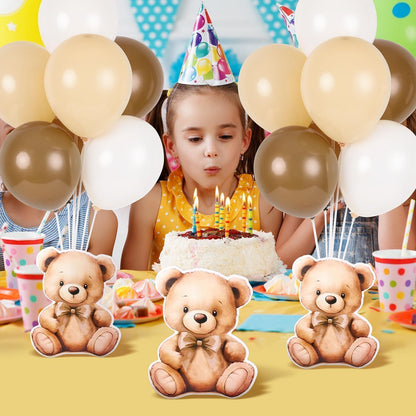 12 Sets Brown Bear Baby Shower Balloon Stand Kit for Table Teddy Bear Table Centerpieces Party Decor Baby Shower with Balloon Decoration for Girl and Boy Birthday Newborn Gender Reveal Party Supplies