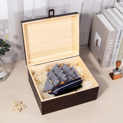 Vintage Wooden Storage Box with Hinged Lid, 9.4'' x 7.7'' x 4.3'' Large Keepsake Box for Crafts