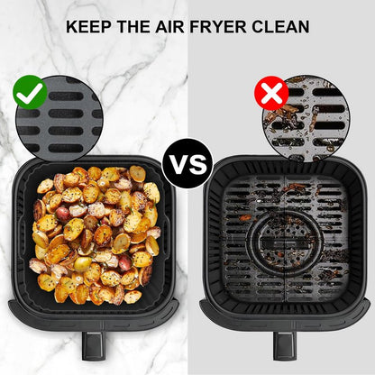 PINTAUR 9-Inch Large Square Silicone Air Fryer Liners for Ninja AF141 AF181 AF142 Cosori 6QT, 2 Pack Silicone Pot Baking Accessories for Chefman, Instant, Cuisinart, Reusable Tray Insert 5–8QT