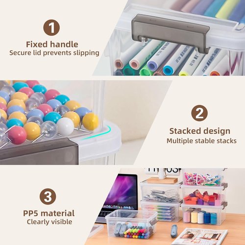 Citylife Small Storage Bins - 3.2 QT Clear Plastic Containers with Lids | Stackable Organizing Solution (6 Pack)
