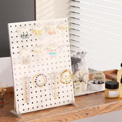 Urban Deco Portable & Adjustable Peg Board Display Stand | 17x13 Inch with 12 Hooks | Small Pegboard Quick-Setup, Metal Jewelry Organizer for Retail Stores, Craft Shows & Vendor Events (1-Pack, White)