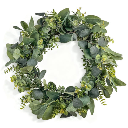 GOVIRAYE 24” Artificial Eucalyptus Wreath, Full & Lifelike Greenery Wreath with Frosted Tips, Door Decoration, All-Season Farmhouse Wedding Wall & Outdoor Decor