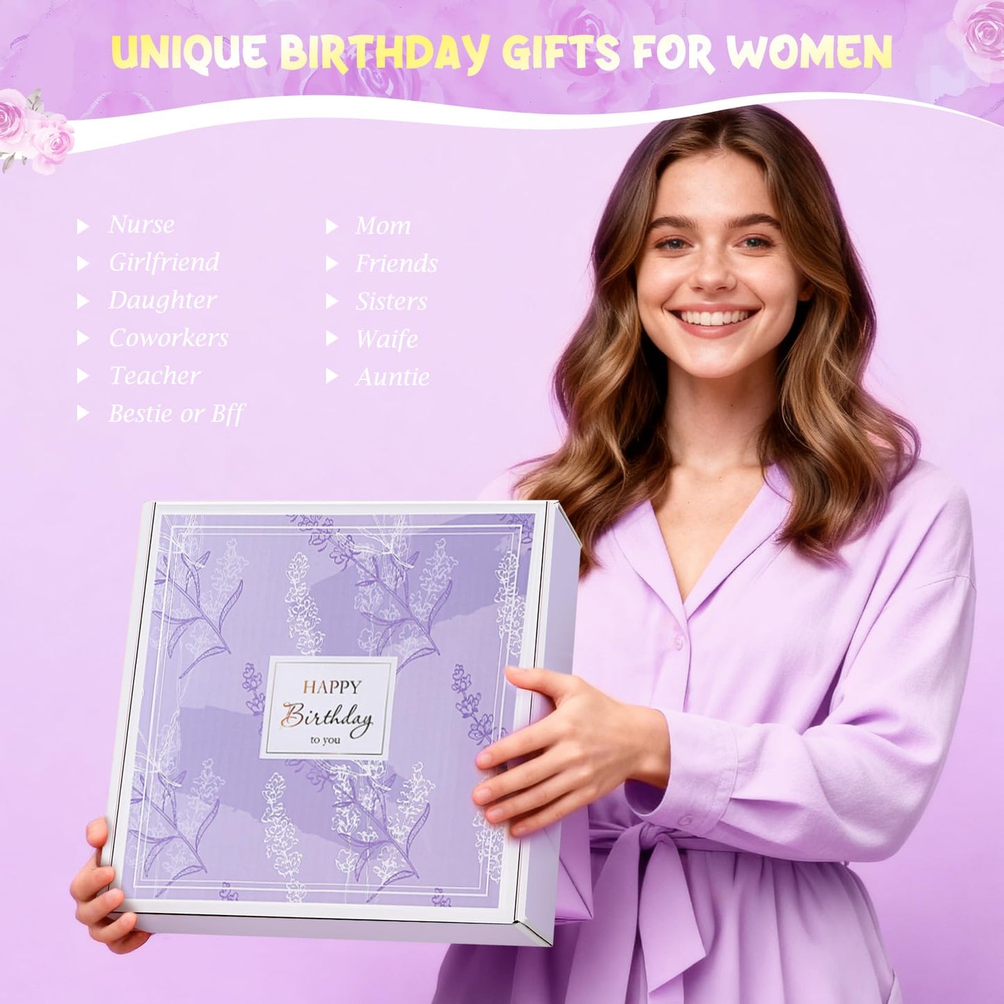 Joyliss Birthday Gifts for Women, 13PCS Unique Happy Birthday Gifts Basket for Mom Her Best Friend Sister Wife Girlfriend Coworker Bestie, Luxury Self Care Box Relaxing Spa Gifts Set (Lavender)