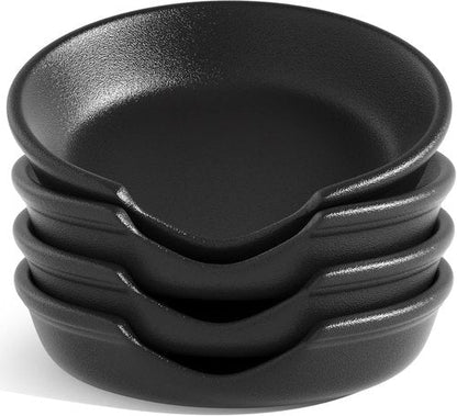LE TAUCI Ceramic Spoon Rest - 4.8 Inch Utensil Holder for Kitchen Counter | Set of 4 in Crude Black