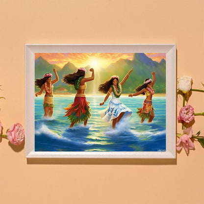 UIBDVKS Funny Hawaiian Dancers Diamond Painting Kits for Adults Diamond Art DIY 5D Full Round Drill Crystal Rhinestone Arts and Crafts for Home Decor Wall Decor 12X16Inch