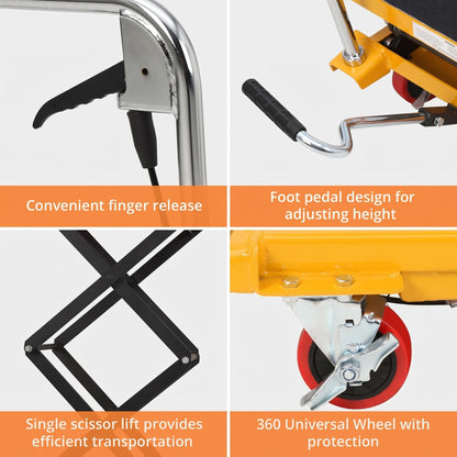 Heavy Duty Hydraulic Lift Cart, 330 LBS Capacity, 50" Lifting Height, Double Scissor Structure, Non-Slip Platform and Swivel Casters, Rolling Lift Table for Workshop Warehouse Industrial Use, Yellow