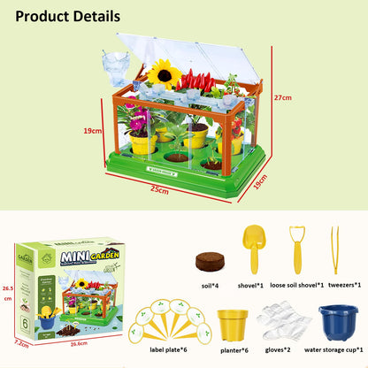EXBEPE Kids Gardening Kit Greenhouse Growing Terrarium Kit Plant Growing Set Discovery Educational Gardening Gift for Boy & Girl