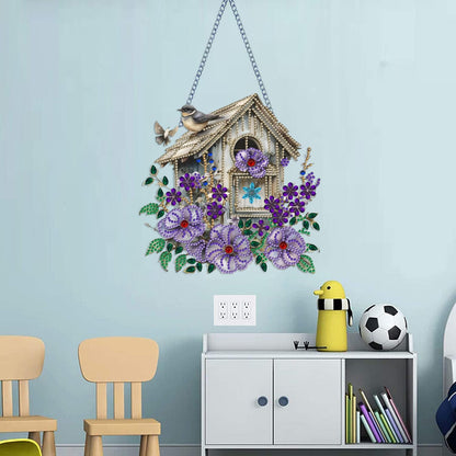 Birdhouse Diamond Art Hanging Kit for Adult Flowers Bird,Special Shaped Rhinestone,DIY Acrylic 5D Diamond Art Painting Window Pendants Home Garden Wall Hanging Kits Hanging Ornament,Double-Sided