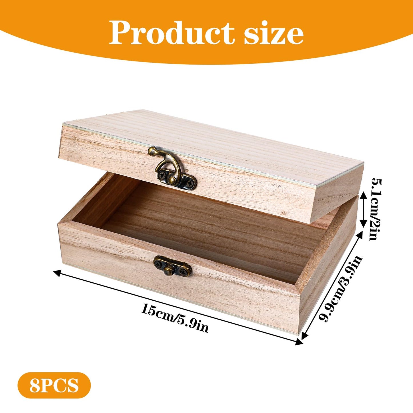 8 Pack Unfinished Wooden Boxes for Crafts, 6 x 4 x 2 Inch Small Wood Box with Hinged Lid, Small Keepsake Box Treasure Chest Wooden Jewelry Box for Jewelry DIY Crafts Storage