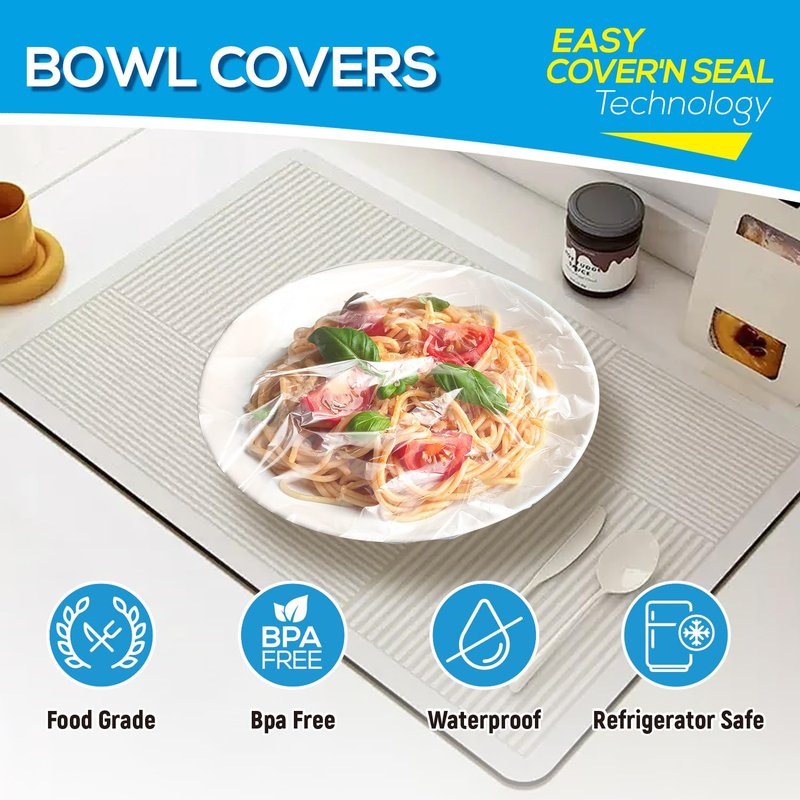 200PCS 10Inch Bowl Covers Reusable, Food Cover Dish Covers, Elastic Stretch Food Storage Lids, BPA-Free Plastic Wrap for Sourdough Proofing Meal Prep Fresh Keeping