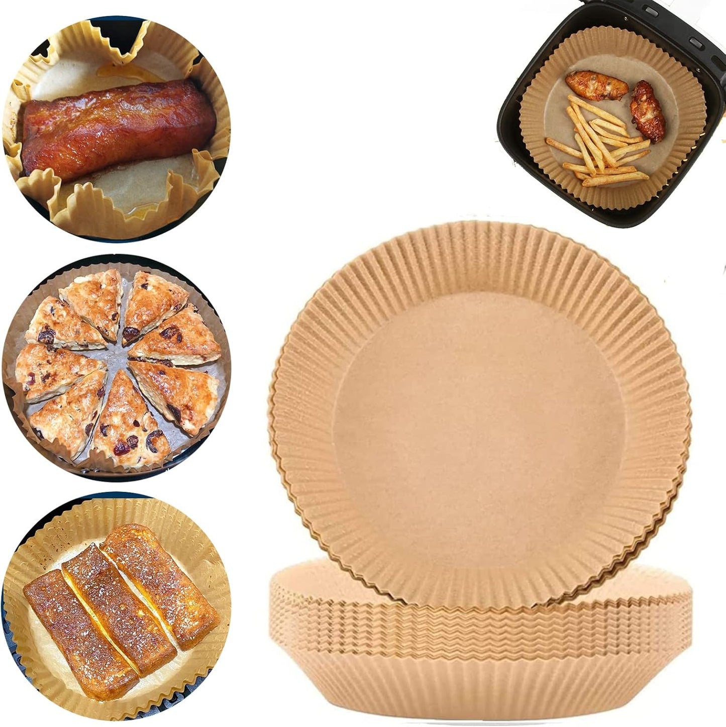 Air Fryer Disposable Paper Liner, 100PCS 6.3In Round Non-Stick Parchment Paper Liners for Cooking Baking