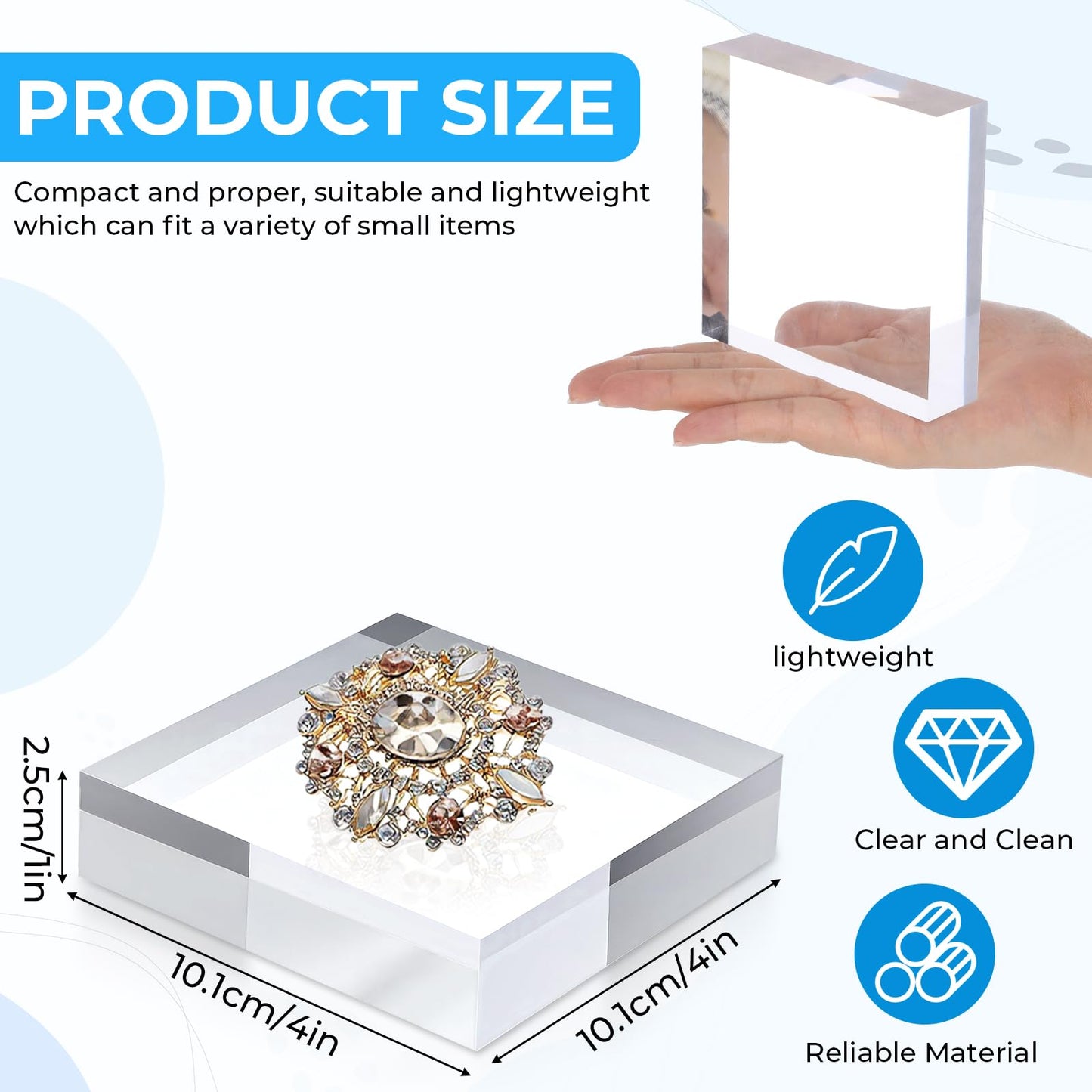 4Pcs Acrylic Blocks for Display 4 x 4 x 1 Inch Clear Acrylic Square Display Block Lucite Blocks Clear Polished Cube Risers Solid Jewelry Pedestal Stand for Jewelry Perfume Ring Collection Props Cake