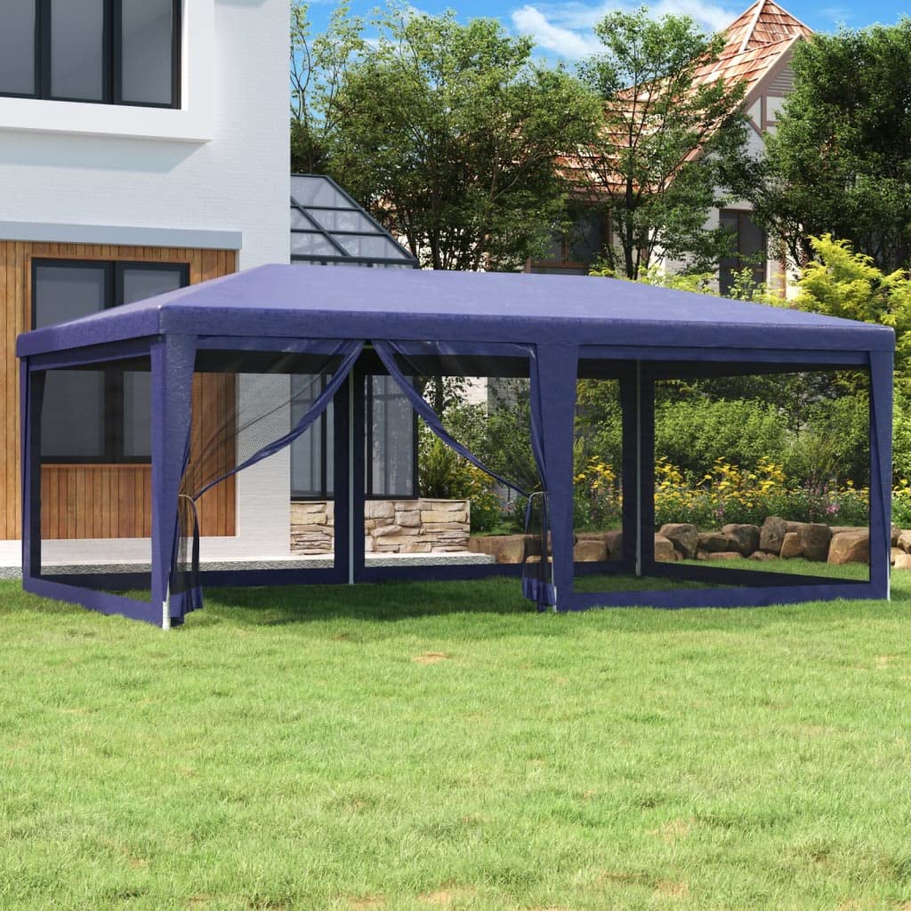 Party Tent, Blue 19.7'x13.1' HDPE, Waterproof UV Proof Outdoor Gazebo with 6 Mesh Sidewalls, Iron Frame for Events, Weddings, and Parties Lawn Structures