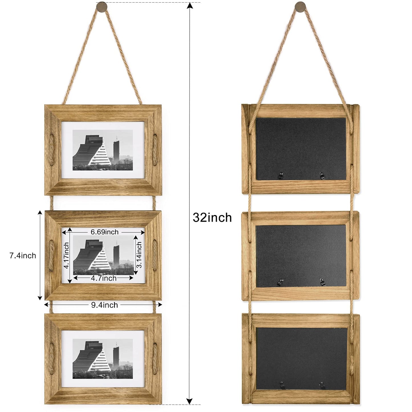DLQuarts 5x7 Hanging Picture Frames Collage Wall Decor, 3-Frame Set, 3.5x5 with Mat or 5x7 Without Mat, Rustic Solid Wood Photo Frame Pack of 2 Carbonized Black