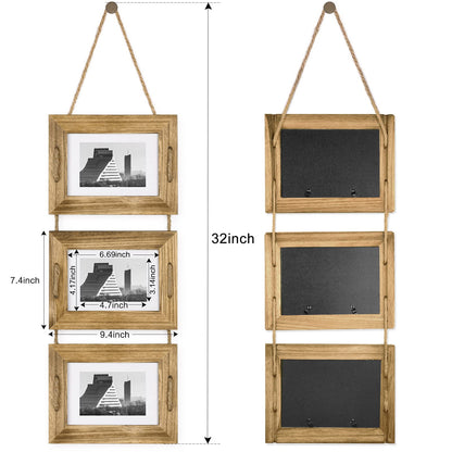 DLQuarts 5x7 Hanging Picture Frames Collage Wall Decor, 3-Frame Set, 3.5x5 with Mat or 5x7 Without Mat, Rustic Solid Wood Photo Frame Pack of 2 Carbonized Black