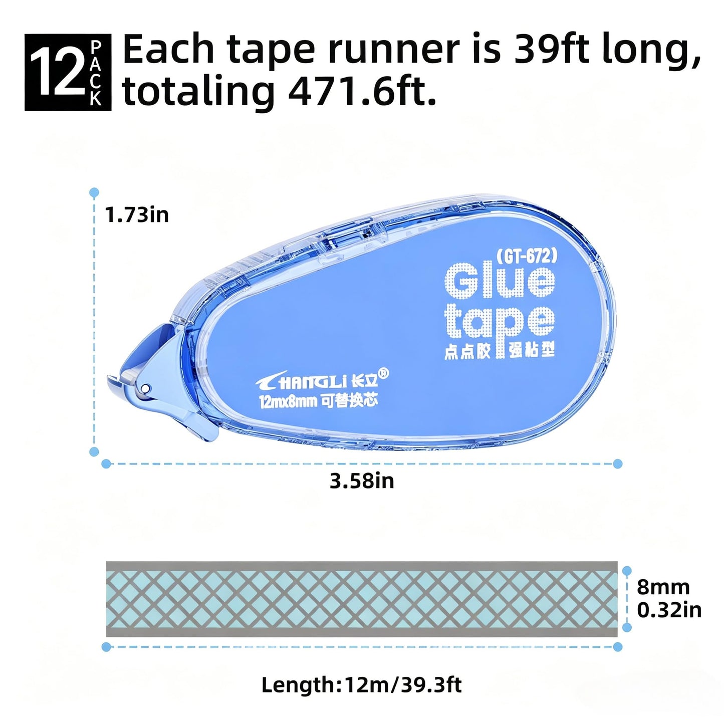 FUNSKY 12 Pack Refill Glue Tape for Scrapbook, 39FT Longer Double Sided Tape Roller for Crafts, Scrapbooking Supplies Journaling School Office
