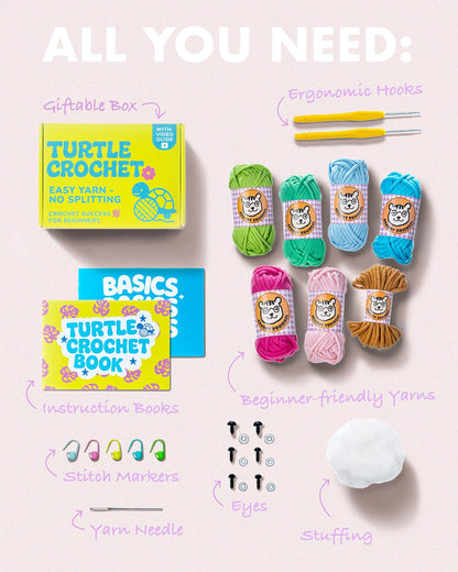 Granny Squirrel Turtle Crochet Kit for Beginners - DIY Amigurumi Animal Craft Kit with Full HD Video Tutorials & Easy No-Split Yarn - Complete Starter Set for Adults & Kids (Ages 13+)