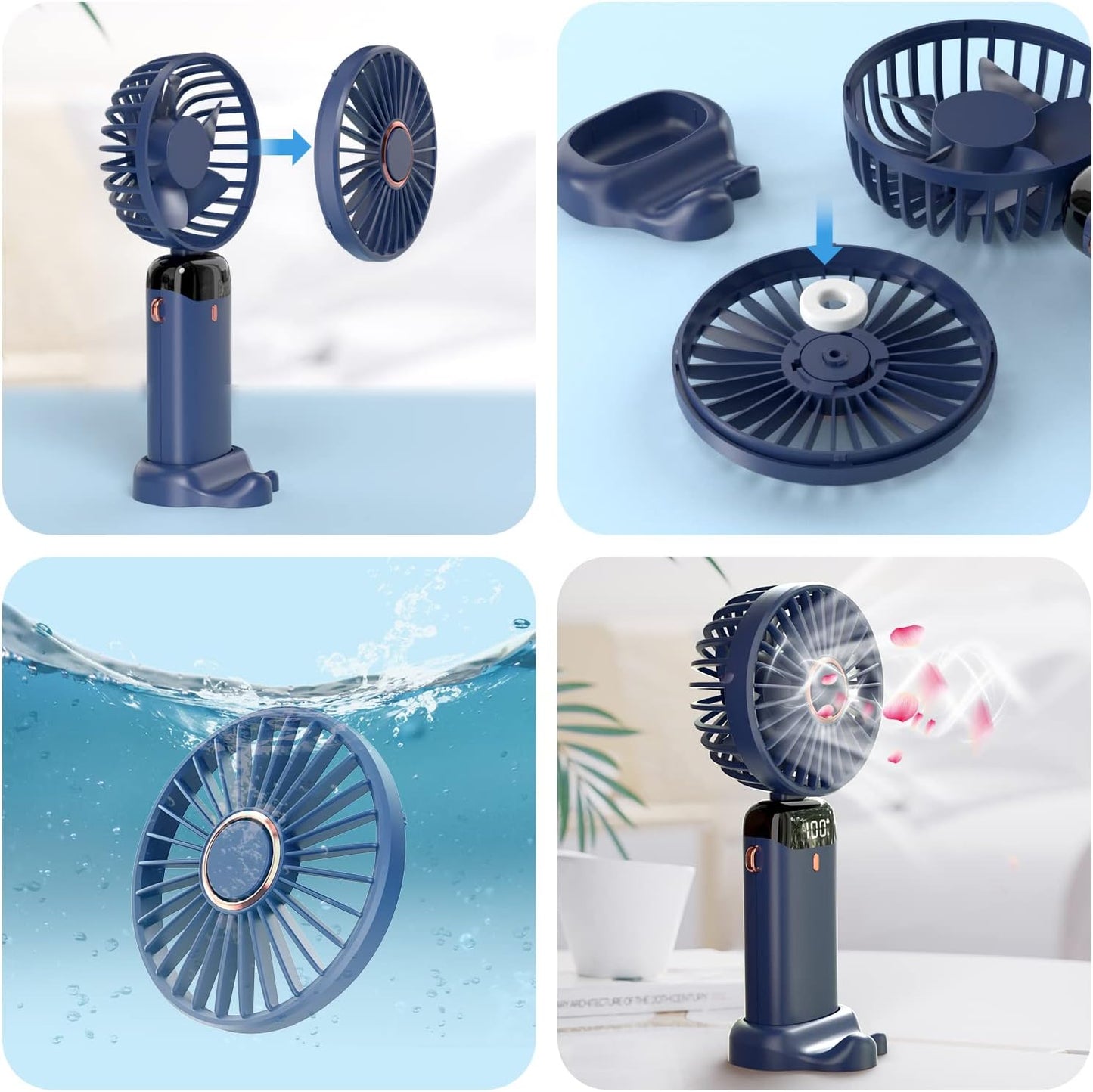 Personal Fan, Portable Hanging Neck Fan, 4000mAh USB-C Rechargeable, 5-Speed Modes, Max 16H Run Time (Blue)
