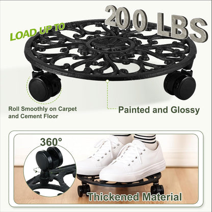 11 Inch 1 Pack Rolling Plant Stand with Wheels Wrought Iron Rolling Plant Stand with Casters Heavy Duty for Indoor