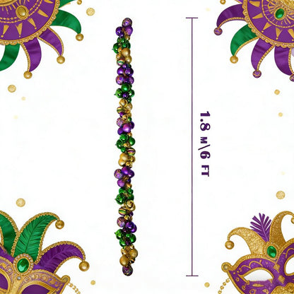 6 Ft Mardi Gras Garland with Purple Green Gold Glitter Balls, Carnival Bead Decor for Front Door, Mantel, Wall and Fireplace, Festive Fat Tuesday Indoor Outdoor Party Supplies