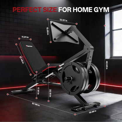 PASYOU Leg Press Machine for Home Gym – Adjustable Foot Plate Weight Bench with Leg Extension, Compact Footprint Workout Bench for Glutes, Quads & Hamstrings, Compatible with 1'' and 2'' Weight Plates