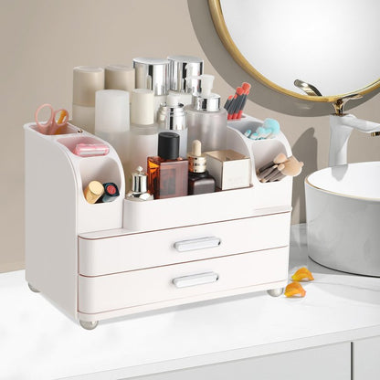 Dozesheep Large Makeup Organizer Countertop with Drawers, Make Up Organizer for Vanity, Makeup Storage Organizer Countertop Makeup Organizers for Skincare, All White