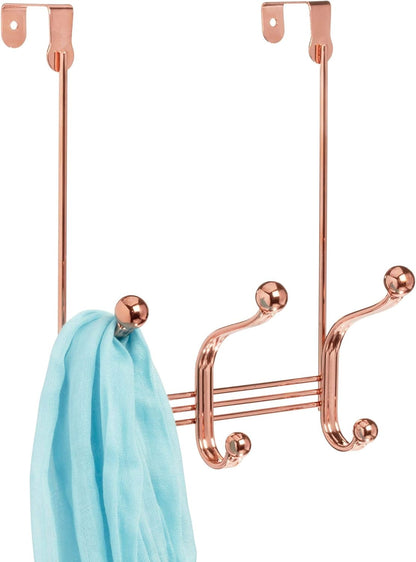 iDesign York Metal Over the Door Organizer, 3-Hook Rack for Bedroom, Closet, Bathroom, Rose Gold, 4" x 8.3" x 11"