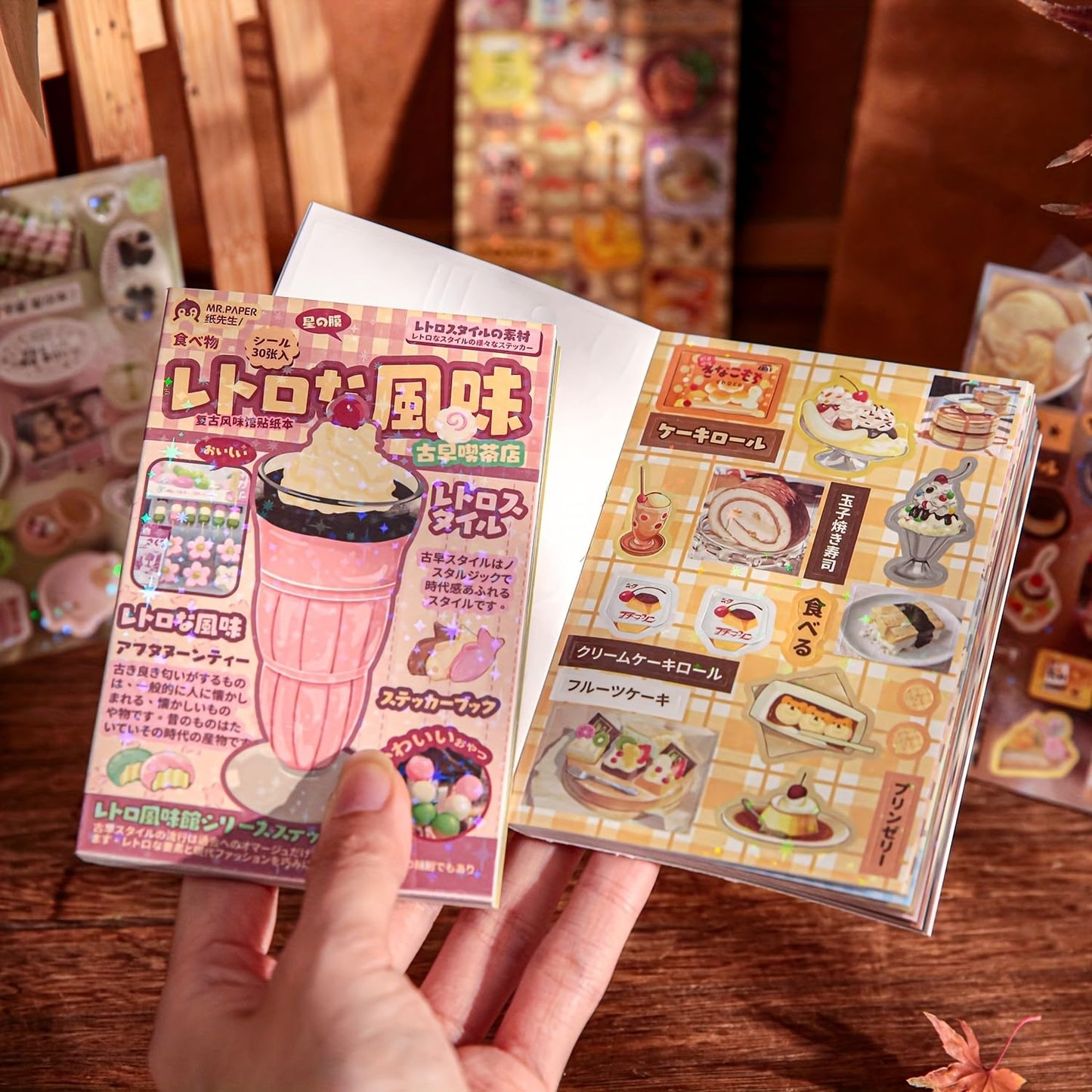 Kawaii Scrapbook Sticker Book Set (2PCS), 600+ Cute Dessert & Retro Food Stickers for Journaling, Junk Journal, Planner, Aesthetic Scrapbooking Supplies for Teens & Adults (C+D)