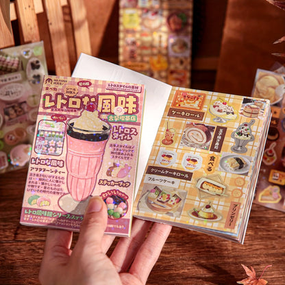 Kawaii Scrapbook Sticker Book Set (2PCS), 600+ Cute Dessert & Retro Food Stickers for Journaling, Junk Journal, Planner, Aesthetic Scrapbooking Supplies for Teens & Adults (C+D)