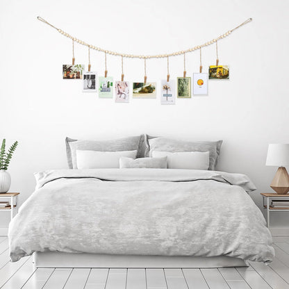 Jetec 2 Pieces Photo String with Clips, 4 Ft Boho Wooden Bead Garland Photo Display Frame for Dorm Room Bedroom Classroom Cubicle Decor, Hanging Picture Holder, Teacher Nurse Appreciation Gifts