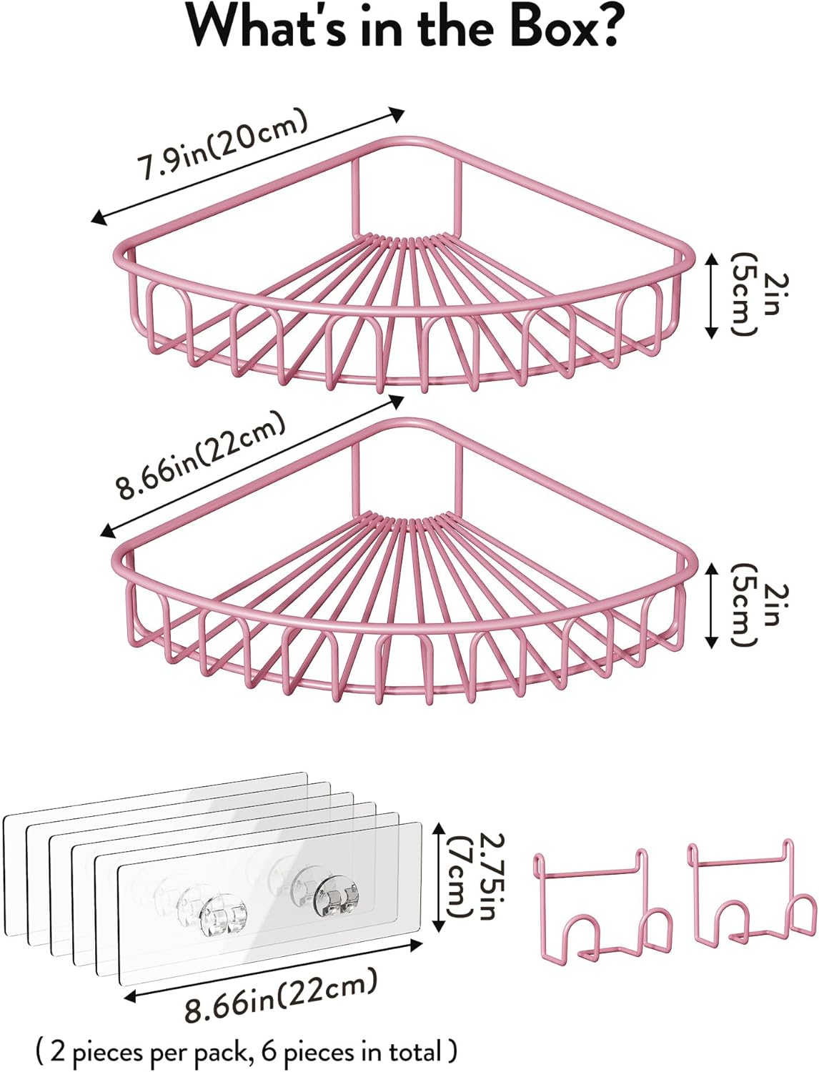 2 2 Pack, 90-Degree Orimade Corner Shower Caddy with Hooks Wall Mounted Metal Bathroom Shelf Storage Organizer Adhesive