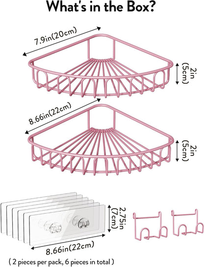 2 2 Pack, 90-Degree Orimade Corner Shower Caddy with Hooks Wall Mounted Metal Bathroom Shelf Storage Organizer Adhesive
