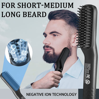 Beard Straightener w/Beard Oil & Balm & Guide E-Book,Upgraded 3 in 1 Hair Straightener Brush Beard Straightening Comb,Unique Stocking Stuffers Gifts for Men Him Dad Husband Birthday Christmas Gifts