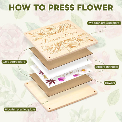 GTQYYF Flower Press Kit 11" x 11" Large Wooden Flower Presser, 10-Layer Flower Pressing Kit for Adults & Teens, DIY Wedding Bouquet Preservation, Dried Flower Art, Pressed Flower & Leaf Crafts