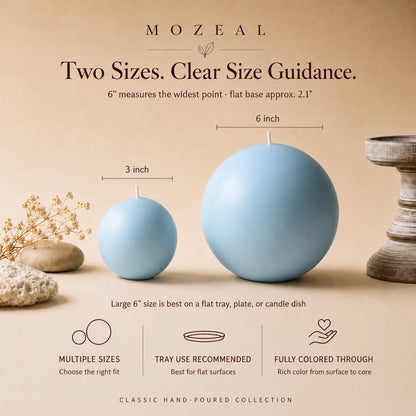 MOZEAL Hand-Poured, 6 Inch Baby Blue Large Round Ball Candles - Elegant Baby Blue Round Pillar Candles, Dripless, Unscented, Smokeless, Ideal for Baby Showers.
