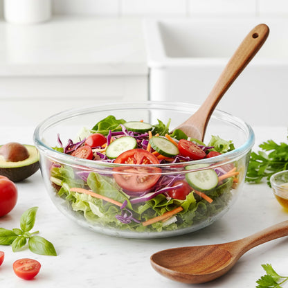 Ronanemon 6.2Quart Large Glass Bowls with Lid,Thickened 12Inch Clear Glass Salad Cooking Bowls for Kitchen Salad Bread Storage, For Prepping, Marinating & Mixing Brining Kimch