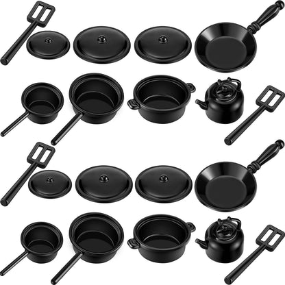 Sumind 20 Pcs Dollhouse Miniature Cooking Set Pots and Pans 1/12 Scale Miniature Metal Stovetop Cookware for Mini Kitchen, Dollhouse Decoration Accessories for Party Supplies