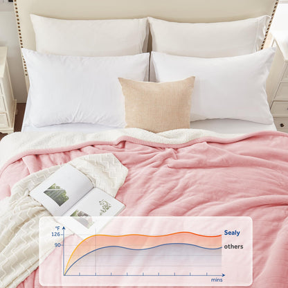 Sealy Electric Blanket Throw Size 50"*60",Super Cozy Flannel to Sherpa Reversible Heated Blanket Throw with 6 Heating Levels & 2-10 Hours Auto Off Overheating Protection Machine Washable,Beige