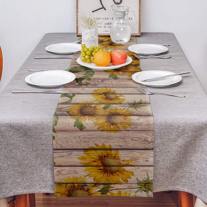 Sunflowers Rustic Table Runner - Cotton Linen Small 36 Inch Dresser Scarves, Farmhouse Tablerunner for Home Living Room
