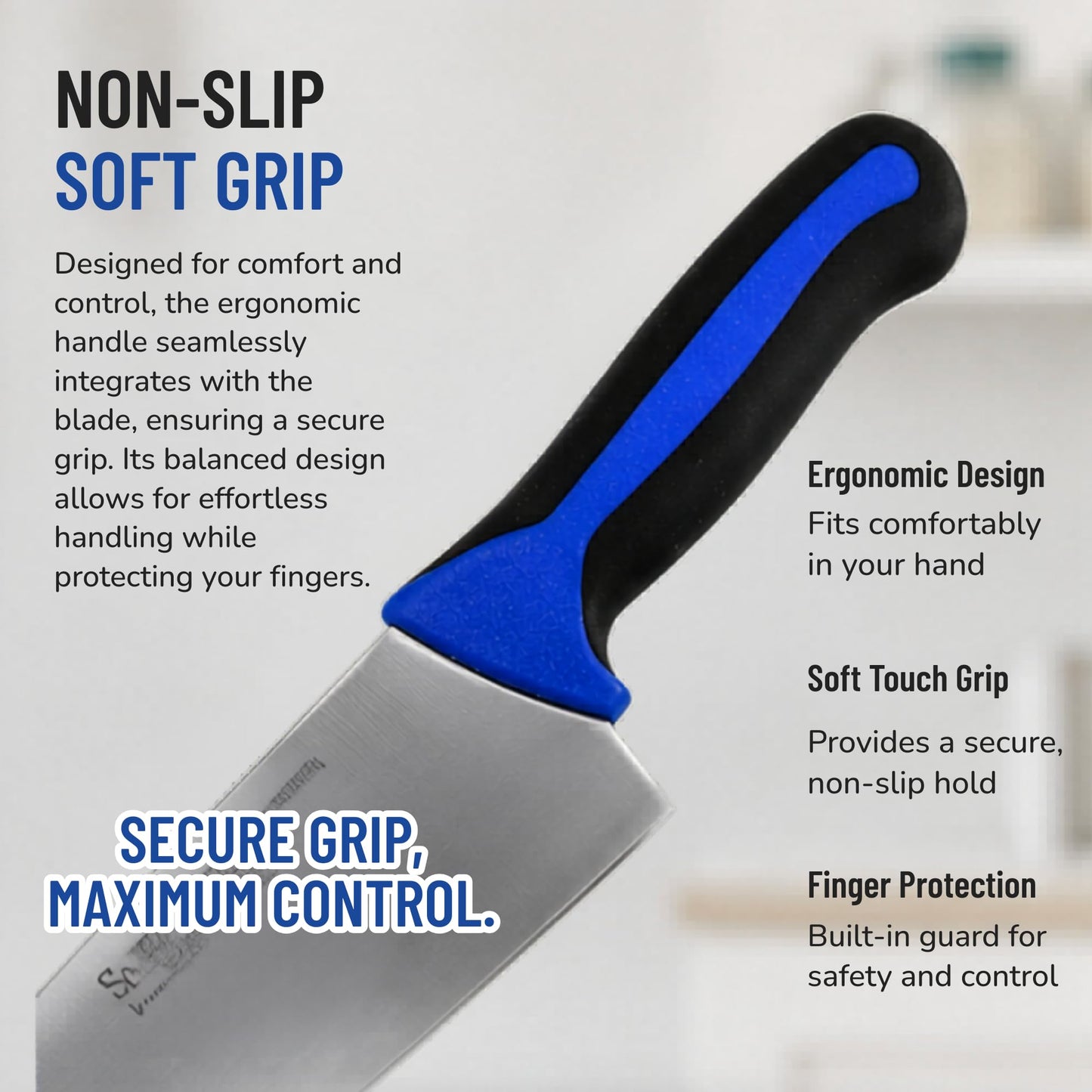 Cutlery Mania SoftBlu Professional Kitchen Knifes, X50CrMoV15 German Stainless Steel, Non-Slip Soft Grip Handle (Chef, 8")